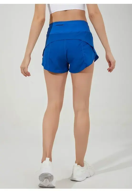 Limão-Back Zipper Sports Shorts com forro para mulheres, corrida, exercício, ginásio, treino, treino, Sportswear, acelerar