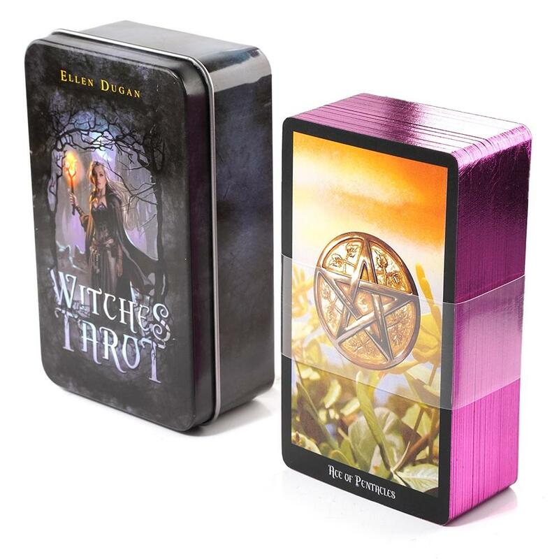 10.3*6cm Witches Tarot In A Tin Metal Box Tarot Deck dengan panduan PDF buku ramalan kartu Fate