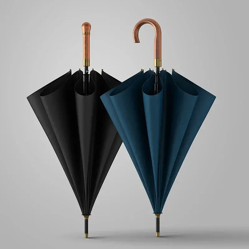 Зонт мужской длинный, ветрозащитный, с деревянной ручкой