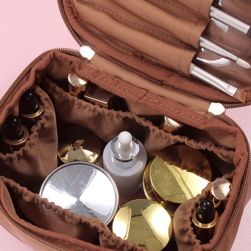 Bolsa de cosméticos de viaje de gran capacidad para mujer, bolsa de cuero PU portátil con cremallera, bolsa de baño impermeable, Kit de aseo multifunción