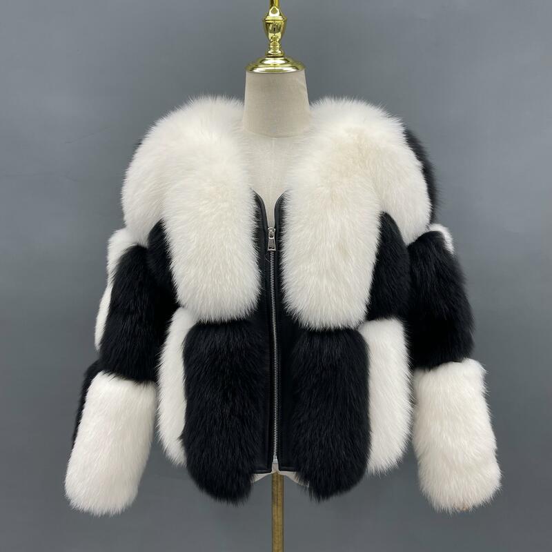 Manteau en fourrure de renard véritable pour femme, manteau court moelleux, veste surdimensionnée, haute qualité, automne, hiver, 2023