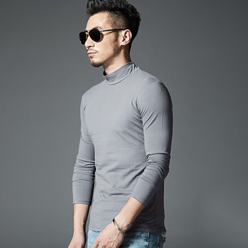 Baju dalam pria, pakaian dalam Panjang termal kasual ramping Turtleneck bawah kemeja lengan panjang atasan Pullover kaus hangat Pullover elastis