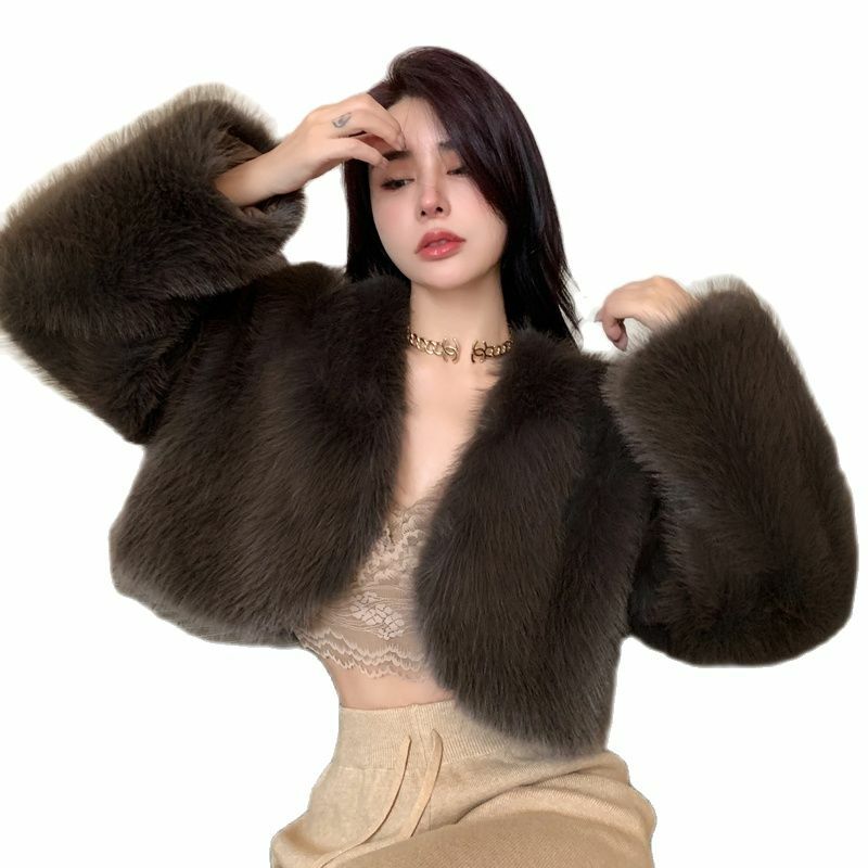 Cárdigan de piel sintética para niñas, chaqueta de manga larga suelta de corte corto, abrigo cálido de invierno, Color sólido, moda coreana, gran oferta