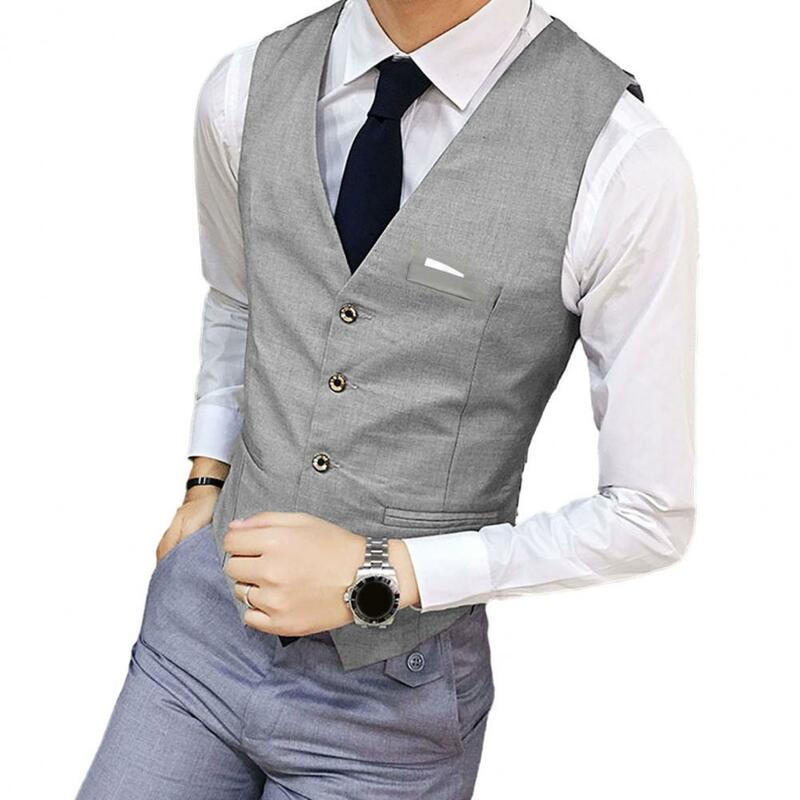 Chaleco de traje para hombre, cárdigan ajustado sin mangas con cuello en V, abrigo Formal de negocios para novio y boda