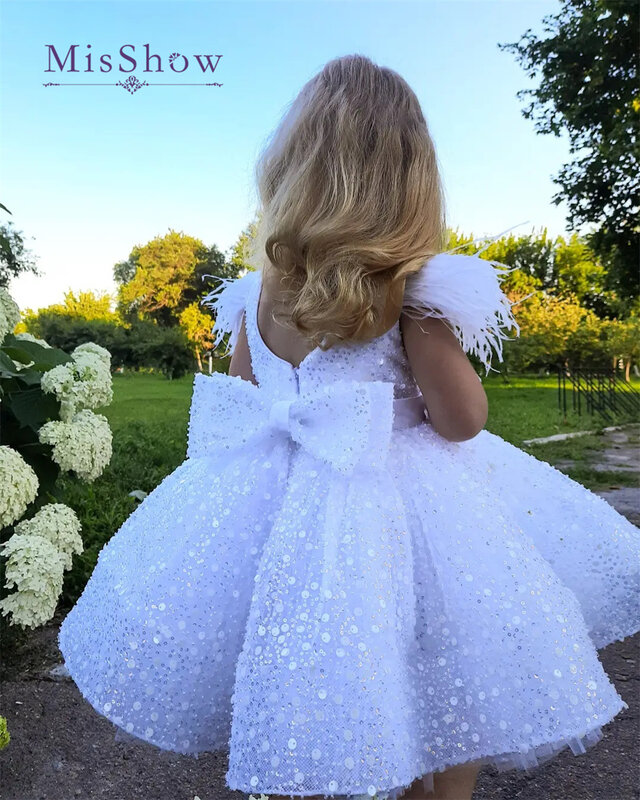 MisShow-vestido blanco de primera comunión para niña, traje con lazo de cuentas, vestidos de flores para niña, vestido de baile, vestido de fiesta de boda, princesa