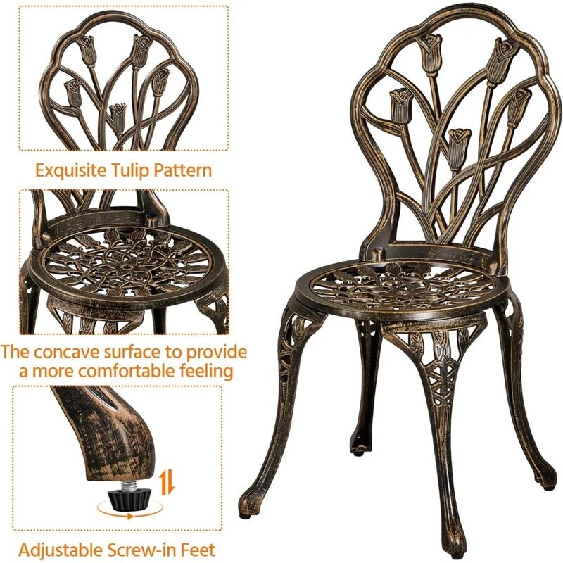 Patio Bistro Café Sets 3 Piece, Outdoor Rust-Resistant Cast Aluminum Garden Table and Chairs, Bronze,Café Furniture Sets