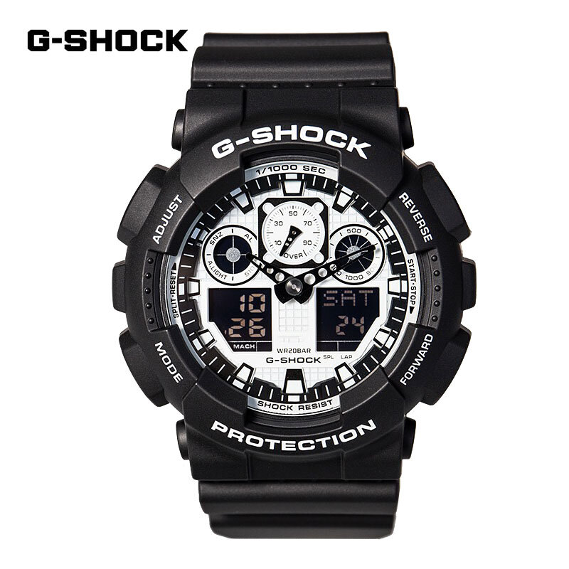 G-SHOCK-Relógios de quartzo para homens, esportes ao ar livre multifuncionais, display LED duplo à prova de choque, moda casual, novo, GA100