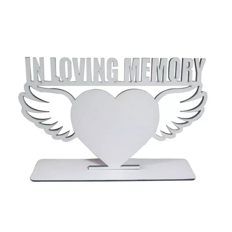 Free Shipping 10pcs/lot 125*175*5mm MDF Wooden Heart Wing IN LOVING MEMORY Sublimation Photo Plaque Blanks
