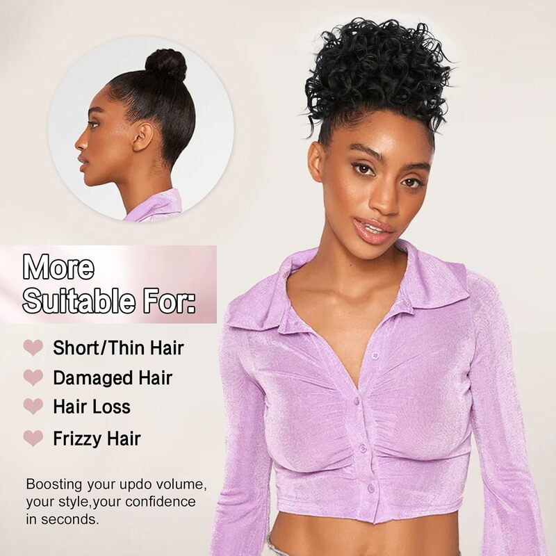 Short Messy Bun Afro Puff Kinky Curly Drawstring Ponytail Wig Clip in Hair Bun Chignon Updo Synthetic HairPiece for Women