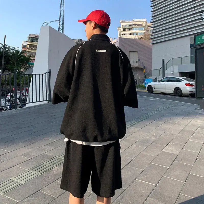 Y2K-Men's Hip Hop Loose Treino, T-Shirt e Shorts Sets, Moda Coreana, High Street, Streetwear Verão, 2 Pcs Sets, 2024