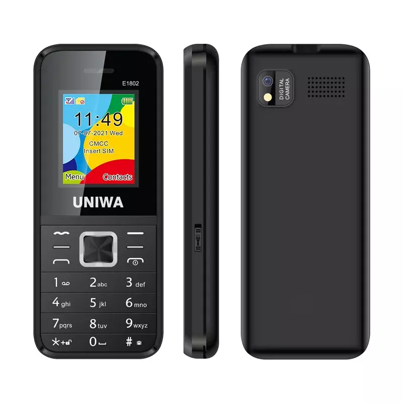UNIWA-teléfono móvil inteligente E1802 GSM con botón pulsador grande, celular con función de doble SIM de 1,77 pulgadas, linterna de 1800mAh, 1/3/5 piezas