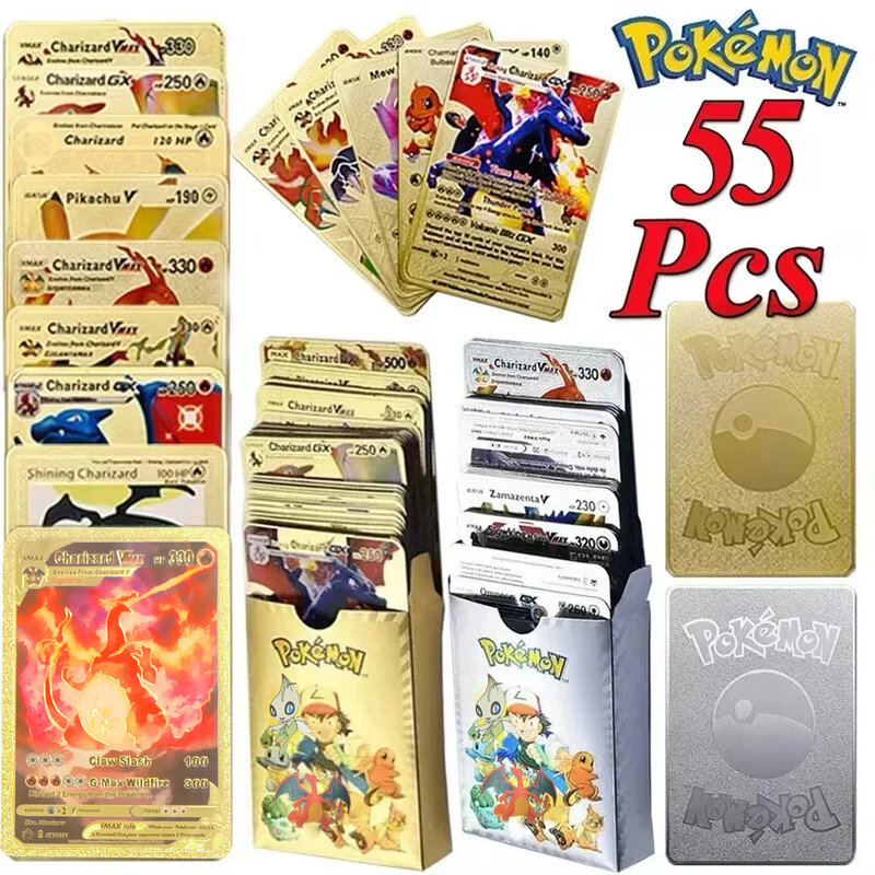 27-110pcs Pokemon Cards Pikachu Gold Silver Black Colorful Vmax GX Vstar English Spanish French German Collection Card Toys Gift