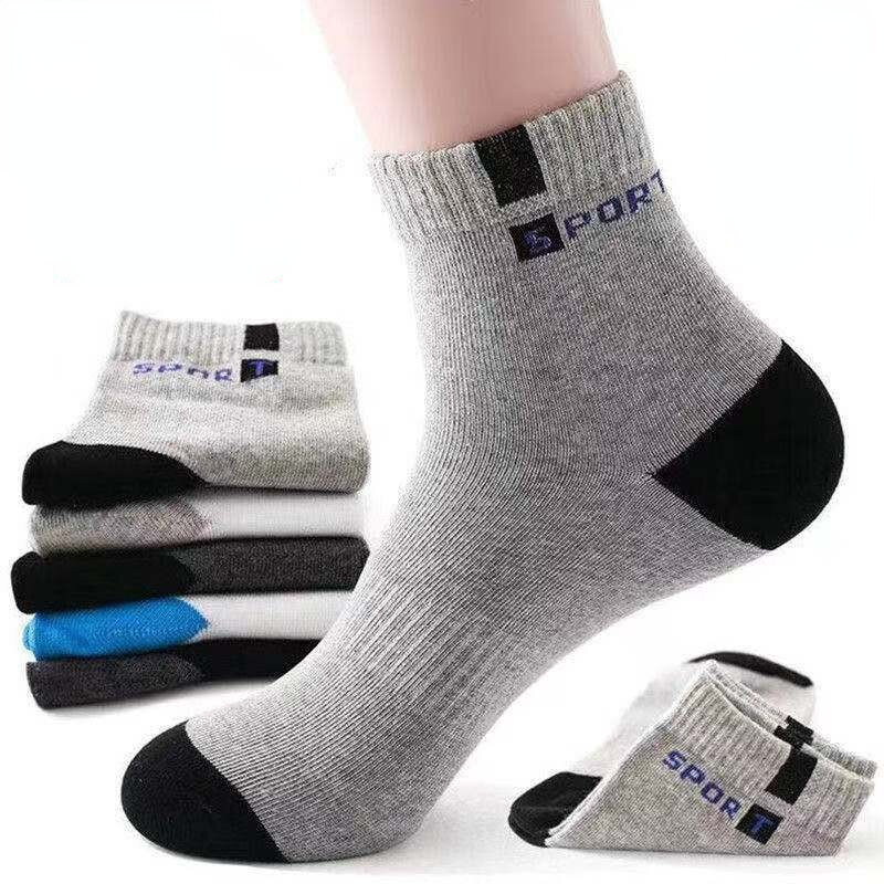 5 Pairs Men Business Socks Letters Breathable Deodorant Sports Cotton Socks Fall and Winter Models of Mid-calf Socks Size 38-47