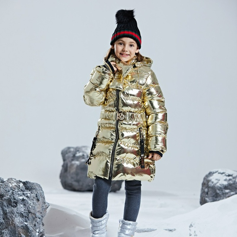 Girls Warm Gold and Silver American Russian Popular Fashion Thickening Waterproof Windproof Girls Cotton Coat Windbreaker
