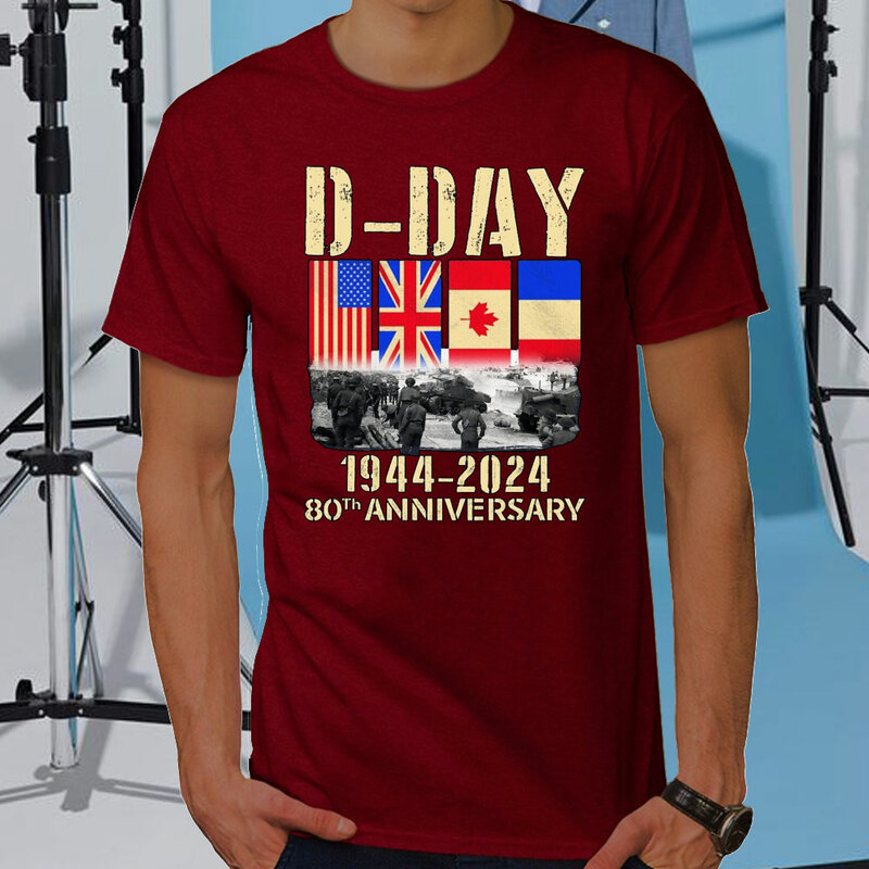 D-day kaus hari peringatan kaus UK kaus bendera veteran kemeja hadiah d-day Normandy Landing 80Th Anniversary patriotik bendera tee