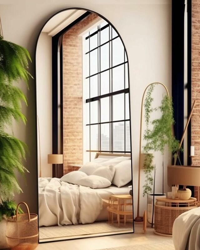 寝室用の特大のアーチ型フロアミラー、全長壁ミラー、フロートガラス、三角形の構造、高品質、71x30インチ