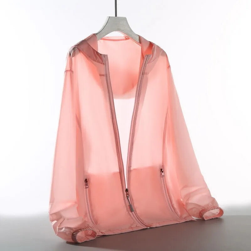 Mode pakaian pelindung matahari mantel tipis Atasan wanita ukuran besar 8XL jaket tabir surya sutra es wanita 2024 pakaian luar baru musim panas wanita