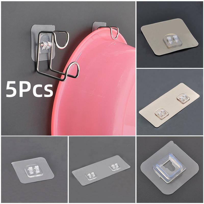 5Pcs Transparent Hanging Shelf Hooks Wall Storage Rack Fixing Patch Strong Self-Adhesive Snap For Kitchen Bathroom Gadgets