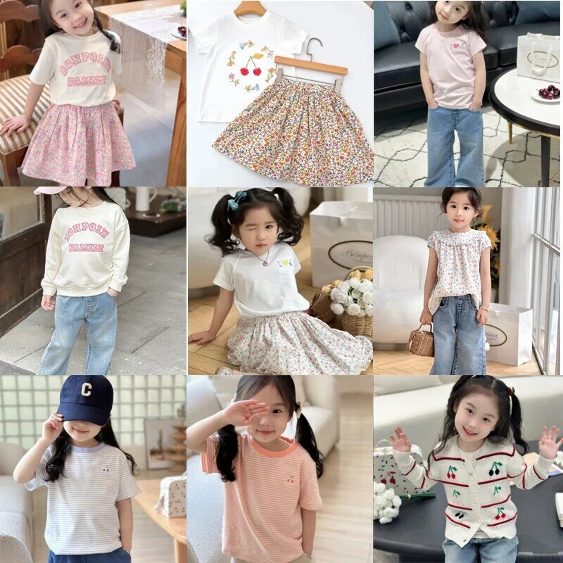24ss Kids T Shirts and Skirts Clothing Sets Brand Design Girls Cute Flower Print Short Sleeve Tees and Flower Print Skirts