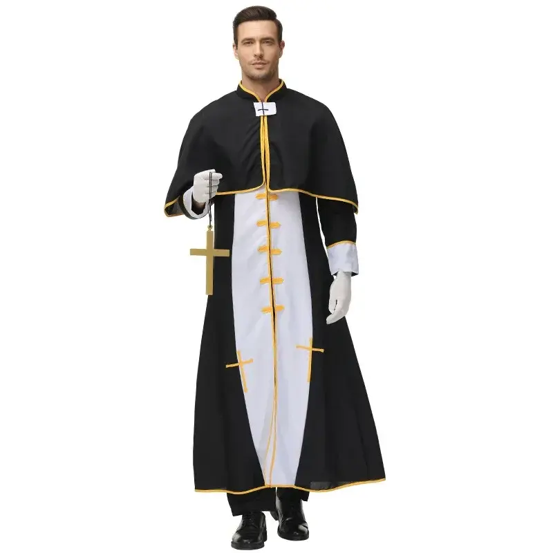 Halloween Priest Godfather Missionary Costumes Jesus Christ Missionary With Belt Neckwear Cross Man God Father Cosplay Costumes