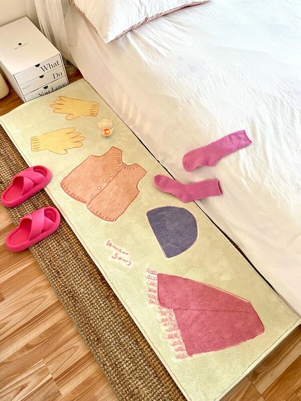 Minimalista Cartoon Sala Decoração Tapete, Cute Bedroom Bedside Tapetes, Tapetes do quarto da menina, Plush Soft Coffee Table Tapete