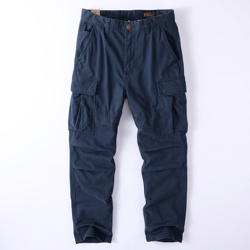 Retro Style Men's Full Length Casual Pants, Multi-Pockets Cotton Cargo Pants, Plus Size Loose Pants, Outdoor Hiking Pants