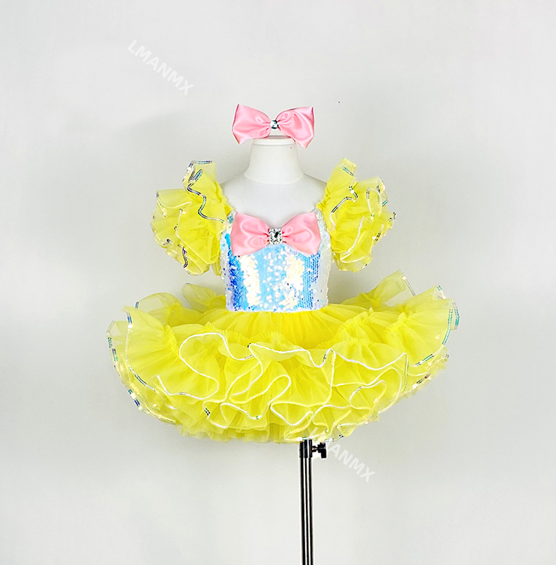 Vestido Tutu de dança moderna lantejoulas para meninas, roupas infantis, traje de dança jazz, vestido de princesa de casamento infantil