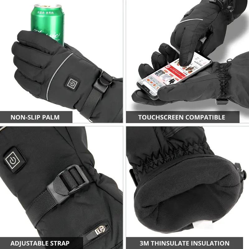 Skiing Heated Gloves Motorcycle Heated Gloves Winter Warm 4000mah Battery Heated Gloves Touch Screen Waterproof Skiing Glove