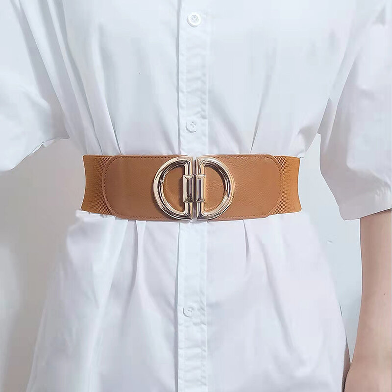 Cintura elastica in vita larga per il tempo libero da donna cintura in vita elastica con fibbia in lega di moda da donna