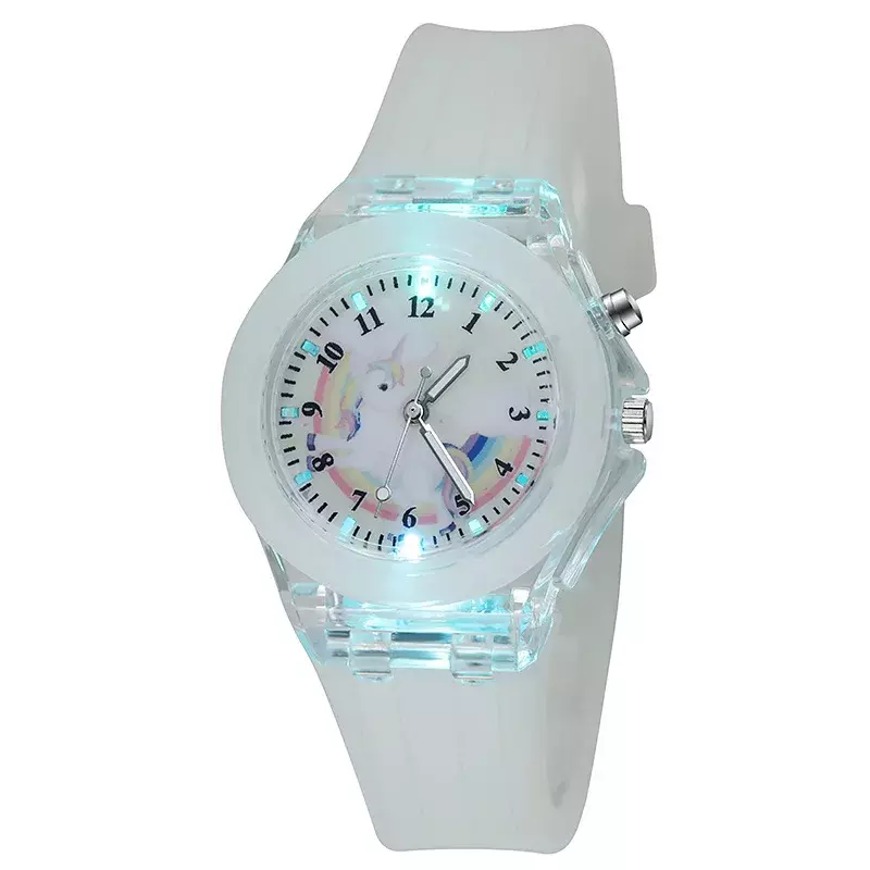 นาฬิกาเด็กลายการ์ตูนยูนิคอร์นนาฬิกาควอตซ์ซิลิโคนเรืองแสงหลากสีน่ารักเด็กนาฬิกาผู้หญิงนาฬิกา relogio mujer Enfant