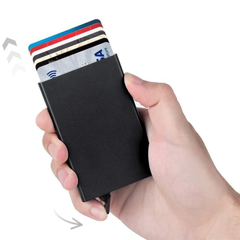 Тонкая квадратная автоматическая выдвижная визитная карточка из алюминиевого сплава, многослойная Обложка для кредитных карт RFID для мужчин