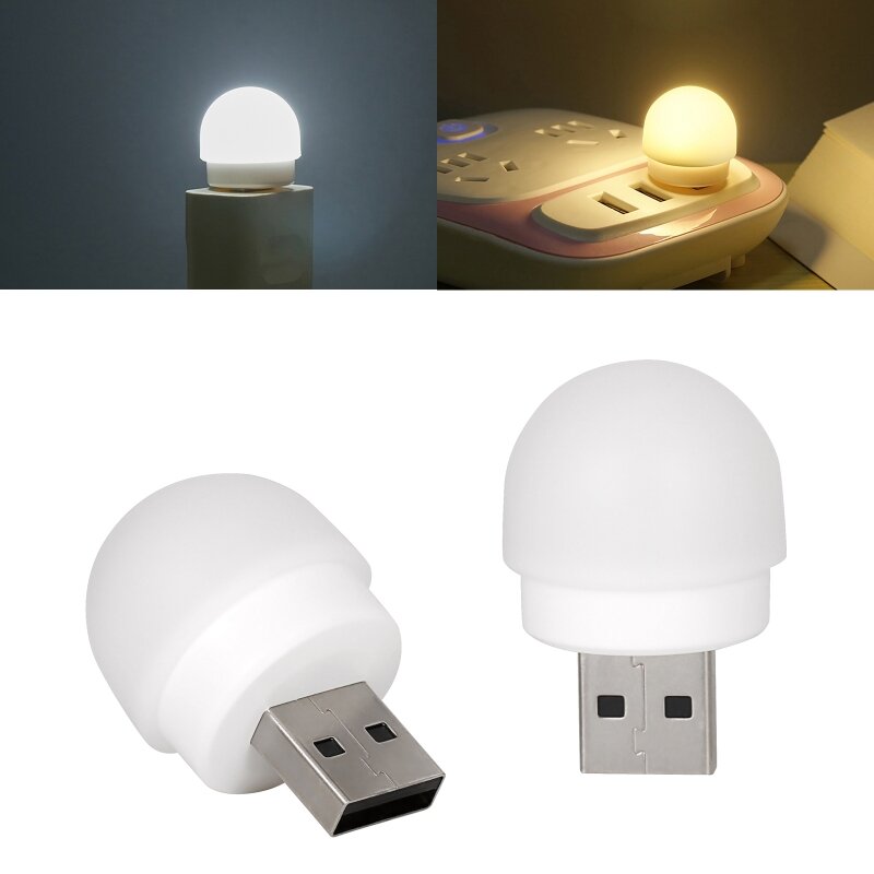 Y1UB Lampu Baca LED Mini Lampu Malam Lucu Lampu Bulat USB Mata untuk Perlindungan Lampu Daya Ponsel Komputer untuk Kamar Tidur