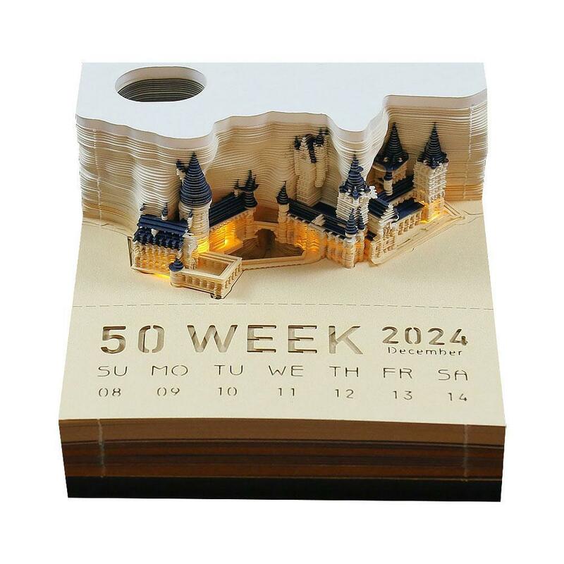 3D блокнот для записей, 2024 блокнот для записей с настольным календарем, 3D волшебный замок, еженедельный фотографический аксессуар, держатель для ручек