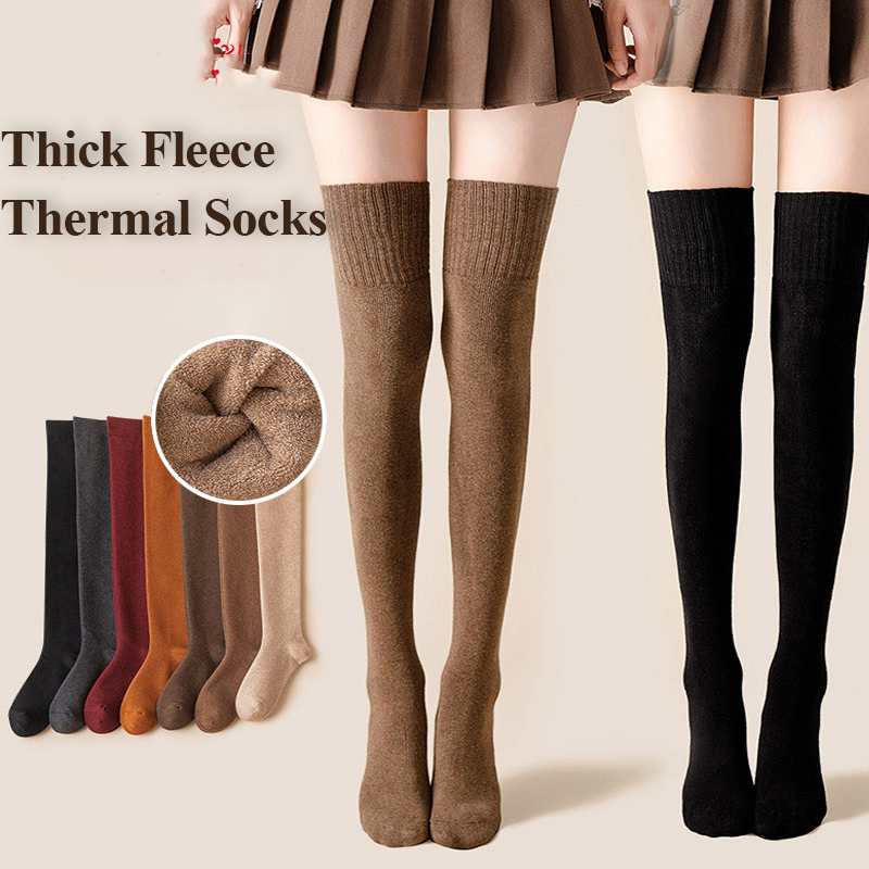 New Winter Warm Long Socks Women Thick Thermal Cotton Knee High Socks Breathable Solid Harajuku Casual Thicken Terry Stockings