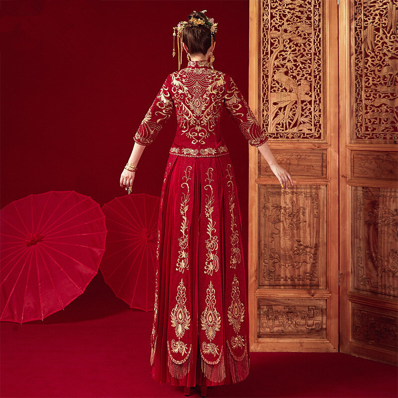 Chinese Style Wedding Dress 2024 New Xiuhe Bridal Dress Wedding Celebration and Toasting Attire Chinese Red Wedding Dresses