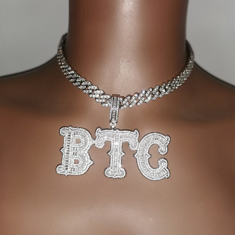 Colar de nome personalizado aaaa zircônia baguette letras cubana corrente hip hop colares para mulheres masculinas hip hop jóias