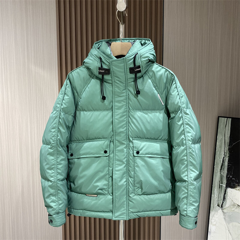 2023 Men Winter Fashion Solid Color Hooded Outwear Men's New Casual White Duck Down Coats Male Short Thick Warm Jackets H532