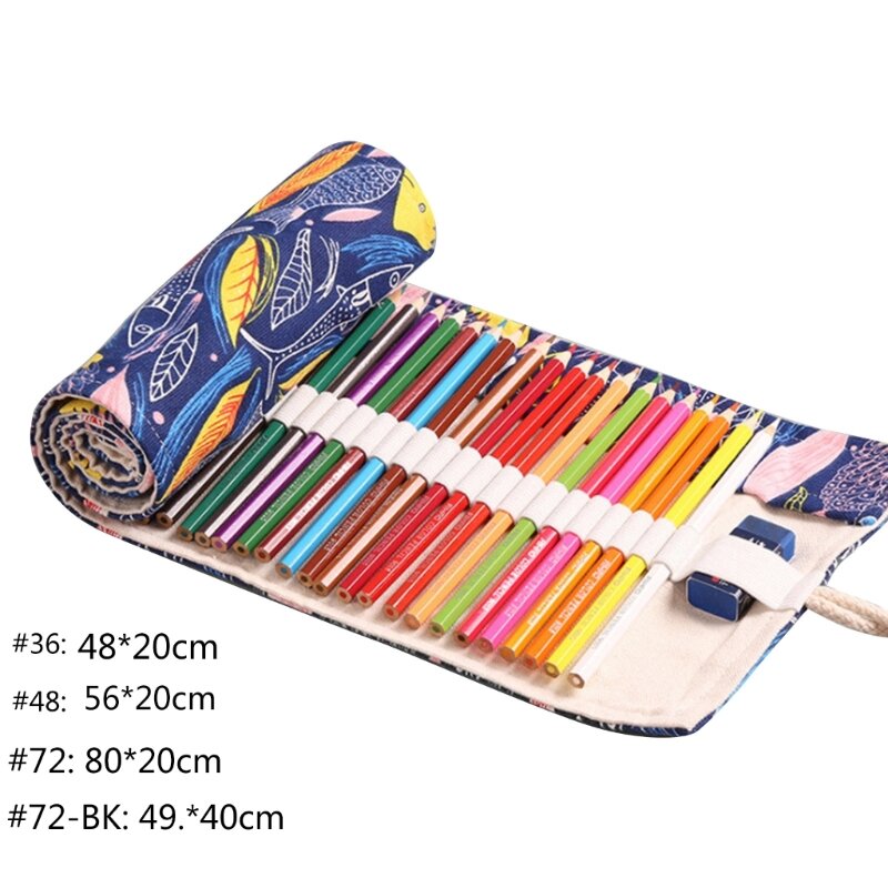 Kotak Pensil Gulung Serbaguna Pembungkus Gulungan Pensil Kanvas Kapasitas Besar Pena Tirai Tempat Pena Tas Kantong Pena, Lubang