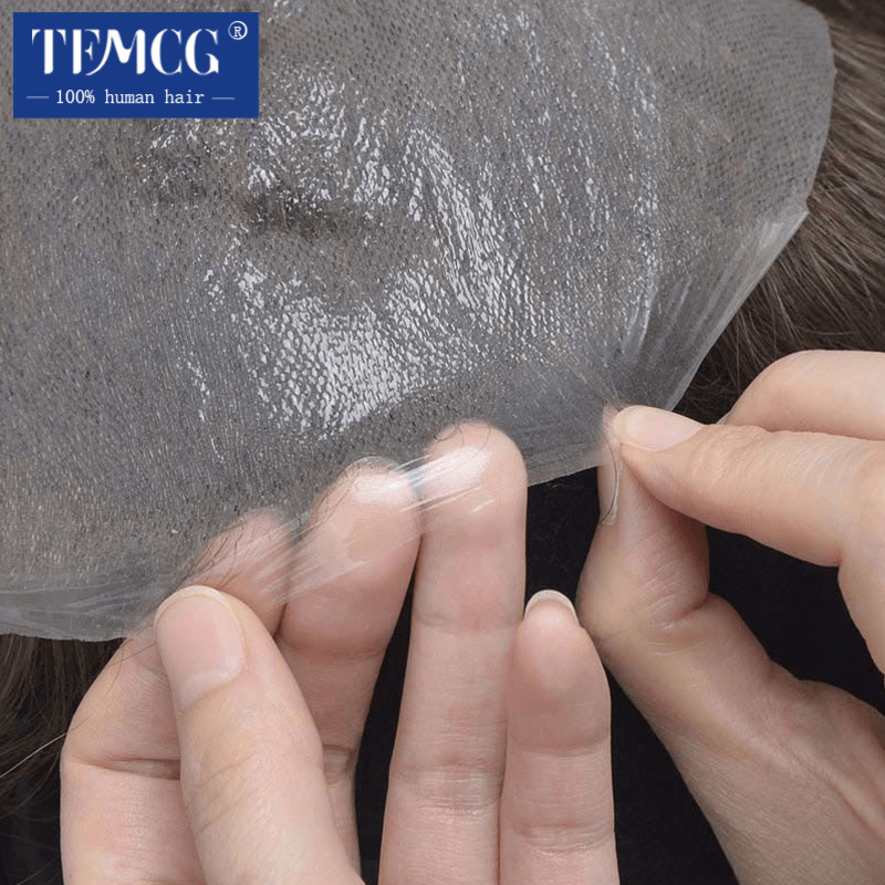 Toupee wig sistem pengganti rambut manusia, palsu tidak terlihat dengan Kulit Ultra tipis 0.03mm rambut pria 100%