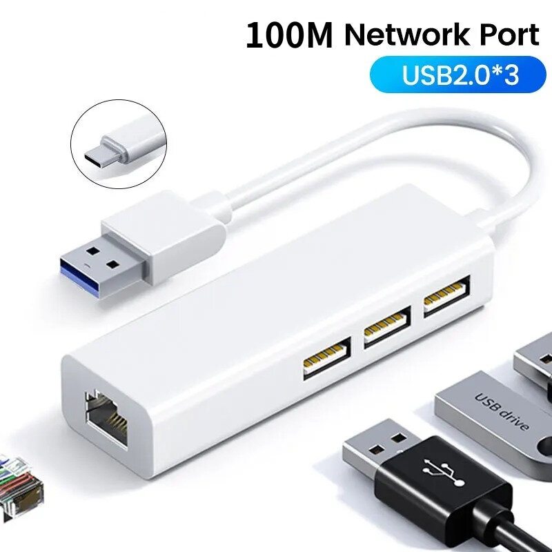 USB Adapter Ethernet USB 2.0 3 Ports 3USB 2.0 Type C HUB for MacBook Xiaomi Samsung Windows Huawei PC Computer Adapter