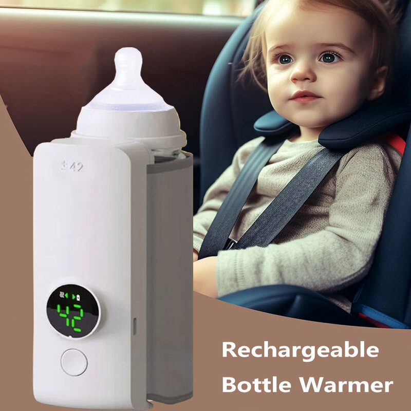 Calentador de biberones recargable, pantalla de temperatura de ajuste de 6 niveles, accesorios de alimentación de leche materna, calentador de biberones portátil
