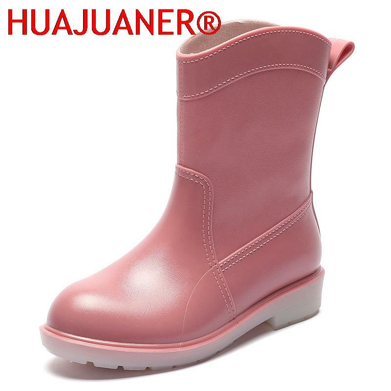 Süße rosa Frauen Regens tiefel Mode im Freien wasserdicht lässig Frauen Stiefel Komfort Slip auf Küche Arbeits stiefel Botas Agua Mujer