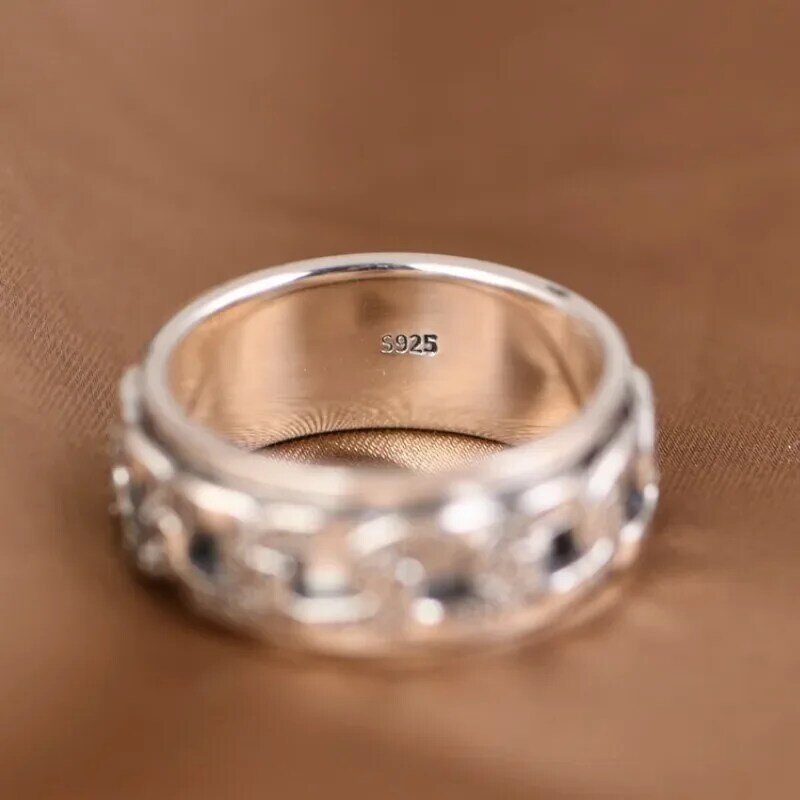 Mencheese S925 srebrne pierścionki dla mężczyzn kobiet 2023 New Fashion Vintage wieczny łańcuch winorośli obrotowy biżuteria Amulet Argentum
