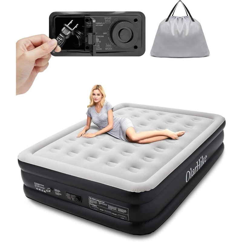 Inflatable Queen Air Mattress with Built in Pump,18" Elevated Durable Mattresses for Camping,Home&Guests,Fast&Easy Inflation