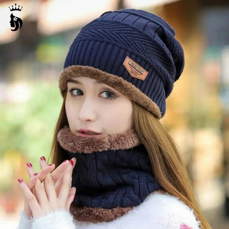 2021 New 1PC Cotton Blend Winter Hat Scarf Set Fashion Warm Knit Baggy Beanie Hat Ski Cap Scarf Hat Neckerchief Beanie For Women