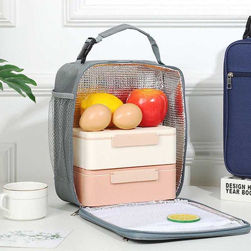 حقيبة غداء كبيرة معزولة بمقبض وجيب شبكي جانبي ، مبرد ، قابل لإعادة الاستخدام ، صندوق غداء ، تنزة ، حافظ على برودة المشروبات