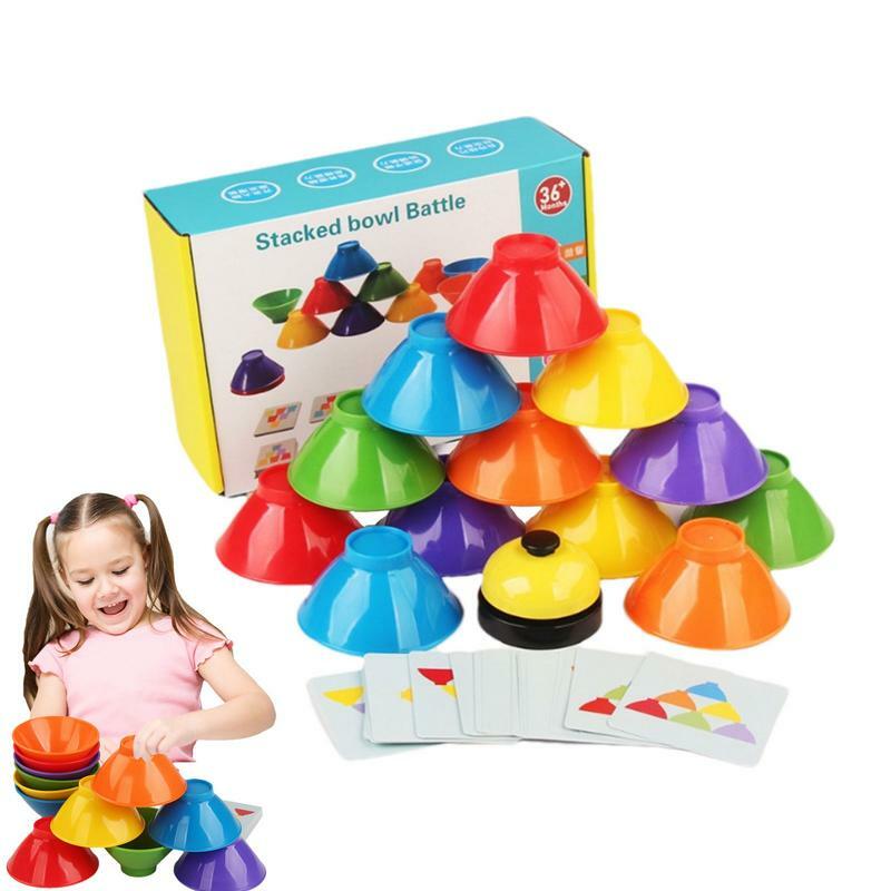 Impilabile ciotola giocattolo impilabile gioco giocattolo impilabile gioco 6 ciotole impilabili con campana 25 carte giocattolo di apprendimento sensoriale per bambini ragazze