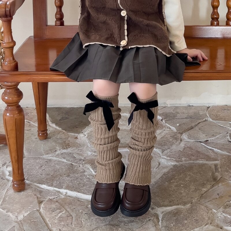 Aquecedores pernas malha para inverno estilo lolitas meninas laço desleixado meias longas quentes capas