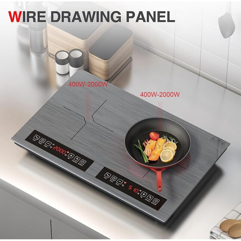 Double Induction Cooktop 110v,4000W 24 inch Electric Cooktop 9 and Power Levels,Safety Lock,Portable Induction Cooktop