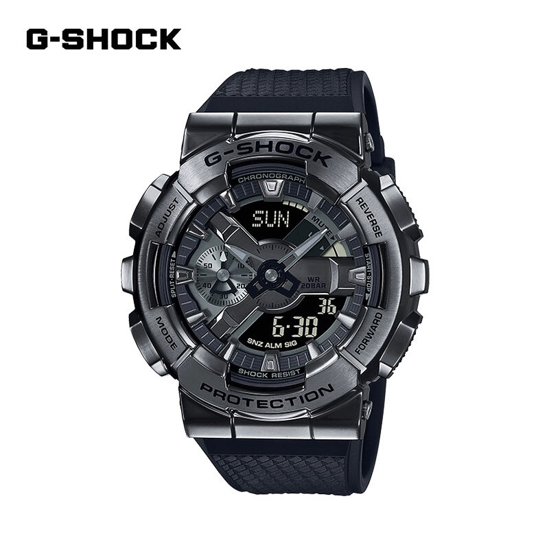 G Shock jam tangan kuarsa untuk pria, arloji sport luar ruangan multifungsi kasual, jam tangan pistol baja kecil GM110 tampilan ganda tahan guncangan